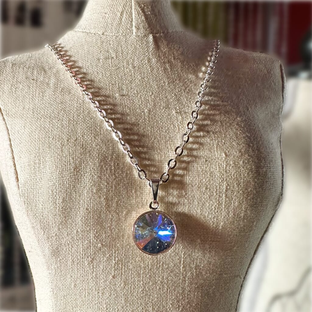 Sterling Silver Women Necklace Made With Swarovski Crystal Aurora Borealis  Heart | eBay