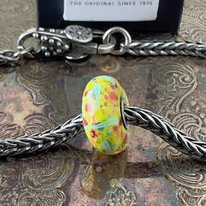 Available at Suzie Q Studio dot com, Trollbeads, rare, one-of-a-kind TROLLSTONE glass bead, on a silver chain with a clasp.